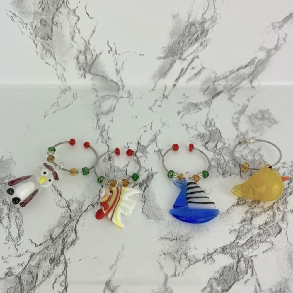 Glass Ocean Themed Wine Charms